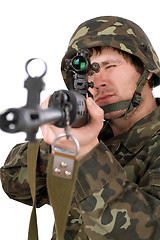 Image showing Armed soldier with svd