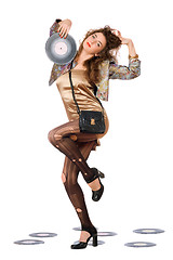 Image showing Expressive young woman with vinyl disc