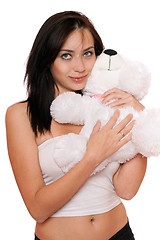 Image showing Dreamy cute girl with a teddybear