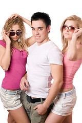 Image showing two blonde women with handsome young man