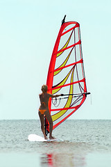 Image showing Silhouette of a girl windsurfer 