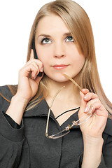 Image showing Close-up portrait of thoughtful attractive blonde