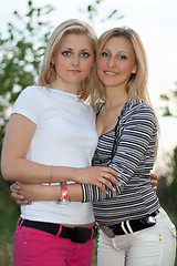 Image showing Portrait of two smiling beautiful young women