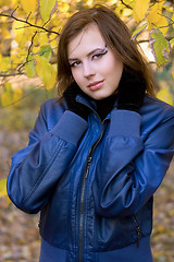Image showing  attractive girl amongst the autumn leaves