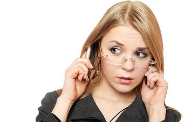 Image showing Close-up portrait of surprised young blonde