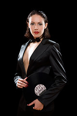 Image showing Gorgeous brunette wearing a black suit