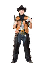 Image showing Smirking cowboy with a gun