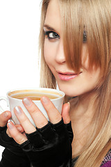 Image showing Smiling lovely young blonde with a cup