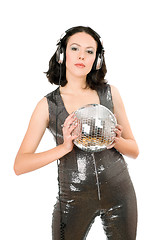 Image showing Portrait of young woman with a mirror ball