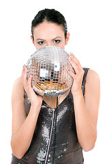 Image showing Portrait of brunette with a mirror ball