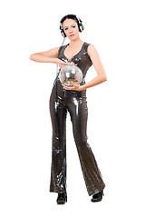 Image showing Beautiful brunette with a mirror ball