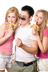 Image showing Portrait of three playful young people