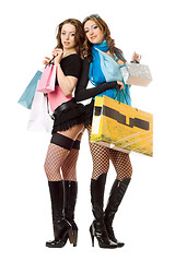 Image showing Two attractive young women after shopping