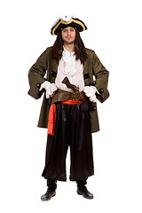 Image showing man in a pirate costume with pistol. Isolated