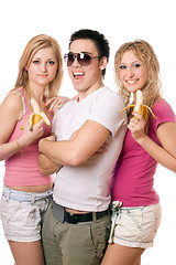 Image showing Portrait of three joyful young people