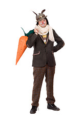 Image showing man dressed in a suit rabbit. Isolated