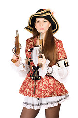 Image showing pretty woman with guns dressed as pirates