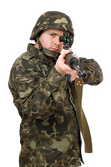 Image showing Armed soldier aiming svd