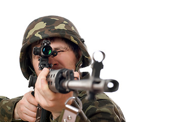 Image showing Soldier aiming a rifle 