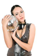 Image showing Portrait of young brunette with a mirror ball