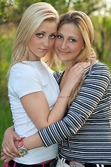 Image showing Portrait of two beautiful young blonde
