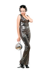 Image showing Young woman with a mirror ball