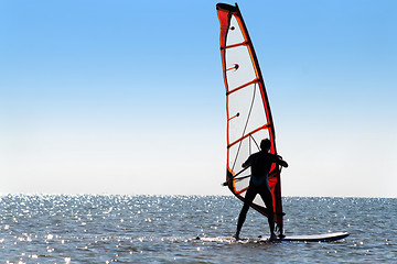 Image showing Silhouette of a windsurfer