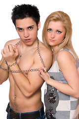 Image showing Beautiful young woman and a guy