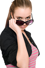 Image showing Portrait of pretty young woman in sunglasses