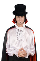 Image showing young man in a suit of Count Dracula