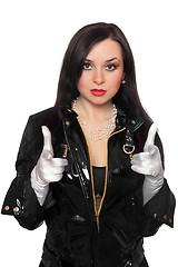 Image showing Young woman in black jacket