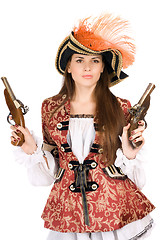 Image showing Gorgeous young woman with guns