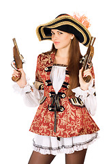 Image showing attractive woman with guns dressed as pirates