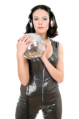 Image showing Portrait of woman with a mirror ball