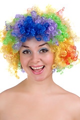 Image showing happy girl in a colorful wig