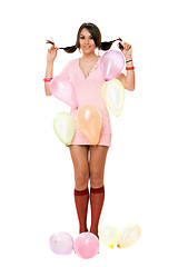 Image showing Beautiful sexy brunette girl with balloons