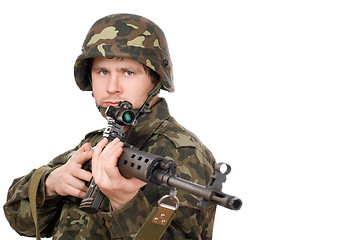 Image showing Armed man holding svd