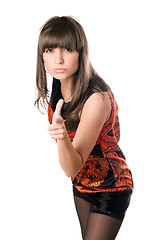 Image showing pretty brunette pointing her finger