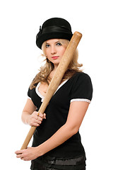 Image showing Portrait of nice young lady with a bat