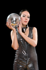 Image showing Portrait of nice young brunette with a mirror ball