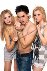 Image showing Two beautiful girls and a guy