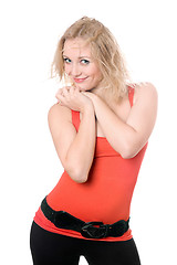 Image showing smiling blonde in red t-shirt