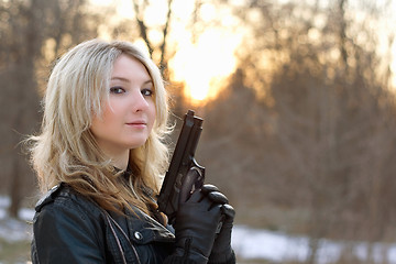 Image showing Provocative young woman at sunset