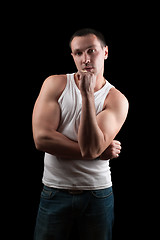 Image showing Portrait of a pensive man. Isolated