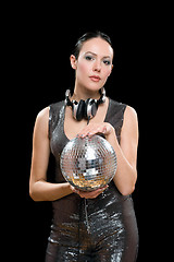 Image showing Portrait of woman with a mirror ball