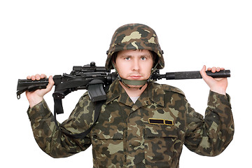 Image showing Soldier with m16 on the shoulders