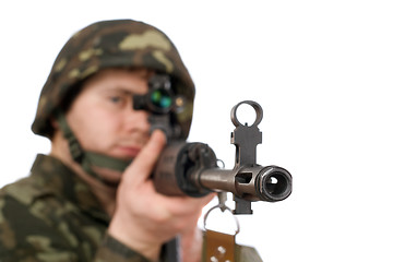Image showing Armed soldier holding svd