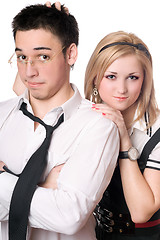 Image showing Portrait of pretty funny student pair. Isolated