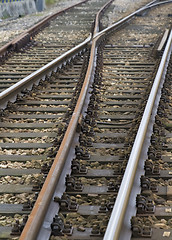 Image showing Closeup of rail-way crossings