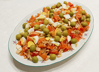 Image showing salad, tomato, egg, tuna